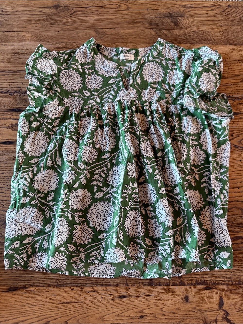 dylan Green & White Floral Babydoll Blouse